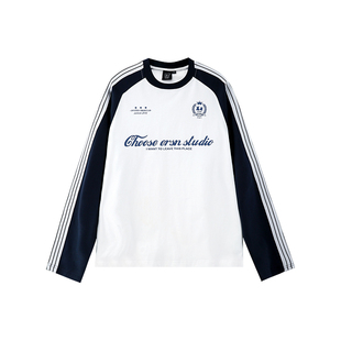 【黄俊捷同款】ER插肩袖美式条纹t恤2026秋季新款长袖宽松打底衫