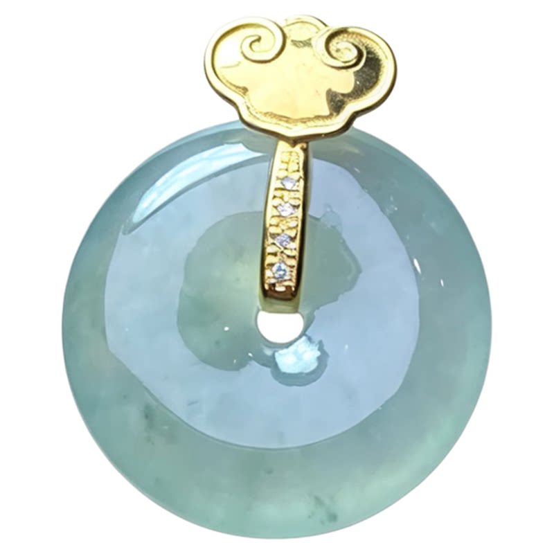 翠贵人冰种18K冰飘花平安扣吊坠