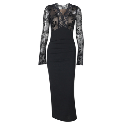 黑色蕾丝御姐风连衣裙性感包臀裙