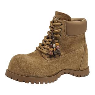 星期六真皮厚底马丁靴女款2025新款秋冬大头大黄靴英伦风靴子短靴