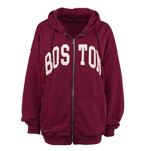 BM卫衣女酒红色BOSTON新年穿搭2026春季帽衫oversize上衣卫衣