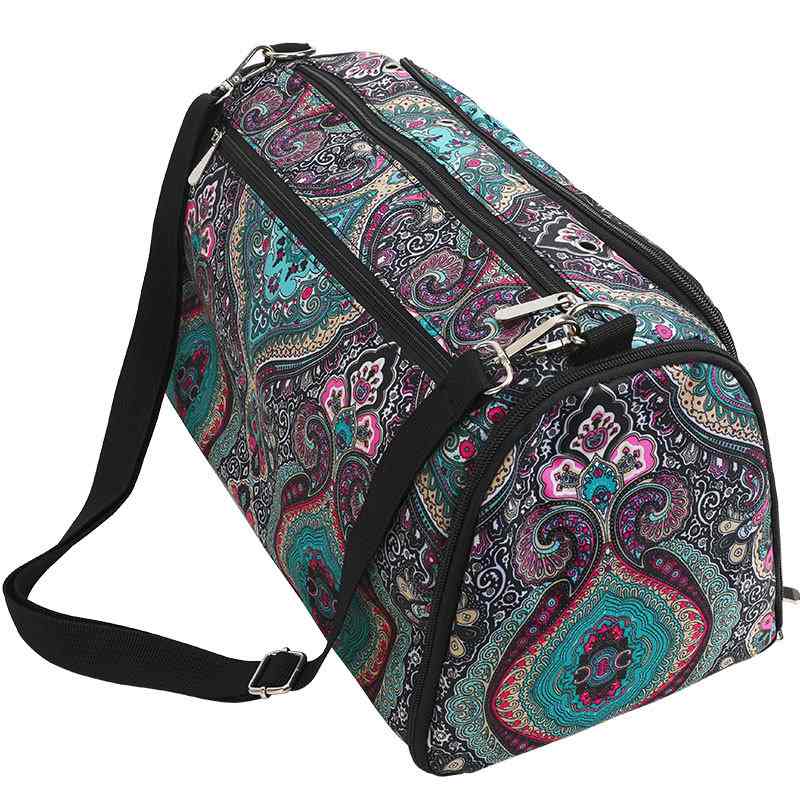 跨境新款蓝色图腾斜跨外出大容量多功能毛线包收纳工具编织收纳袋