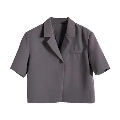 莉之绮韩版短袖西装外套夏装新款宽松一粒扣小个子西服外套220438