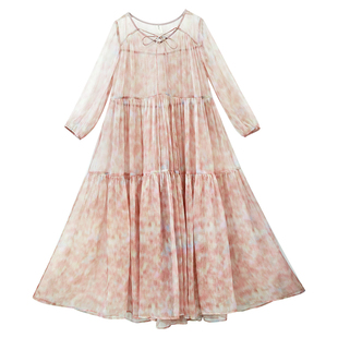 【柔珠黛人】复古雪纺连衣裙女印花减龄宽松度假长裙2025夏季套装