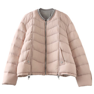 2025冬新款轻薄泡芙排骨棒球领羽绒服女短款撞色宽松防风保暖外套