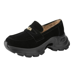 MILLIE'S/妙丽时尚真皮舒适厚底乐福鞋秋冬加绒外穿休闲百搭单鞋Z