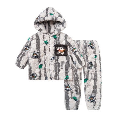 男童睡衣珊瑚绒秋冬季加厚款三层夹棉冬款儿童男孩2025新款家居服