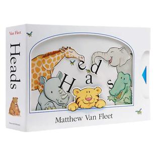 matthew van fleet 触摸抽拉机关操作书 英文原版绘本 Heads alphabet 精装大开翻翻书纸板玩具游戏书 儿童趣味启蒙认知系列图画书