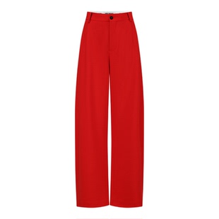 ELVIS.CHEUNG26贺岁极简风红色羊毛阔腿裤高腰直筒长裤轻奢休闲裤