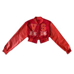 爵士跳舞穿搭秋冬kpop女团打歌服街舞短外套红色年会舞蹈队演出服