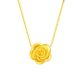 老凤祥黄金玫瑰花项链女款新款足金吊坠纯金锁骨链生日礼物送女友