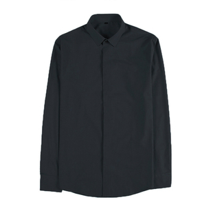 高级感衬衫男长袖暗门襟免烫抗皱无痕衬衣韩版修身潮流纯黑色寸衫