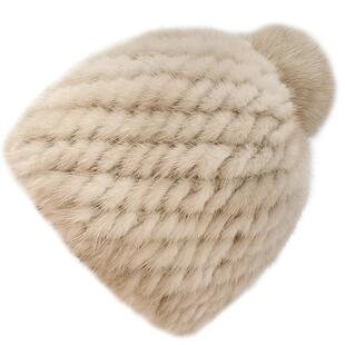 贵族琼斯 新款女士水貂帽子编织皮草帽子狐狸毛球 裘皮帽子护耳帽