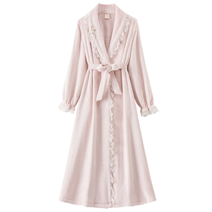 RoseTree珊瑚绒睡袍女冬季法式长款法兰绒少女公主加绒保暖睡衣