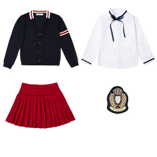 校服儿童毛衣开衫小学班服衬衫藏青西裤红百褶裙秋冬套装私立学校