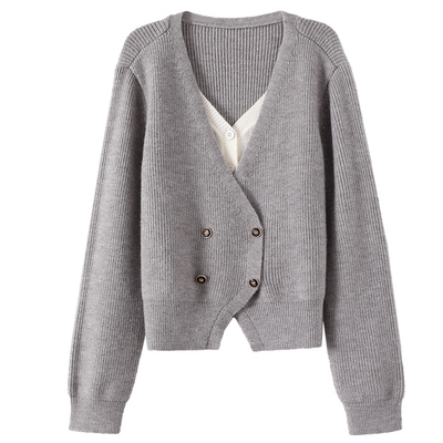 OSA欧莎假两件V领打底针织衫