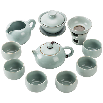 陶瓷汝窑三才开片可养功夫茶具