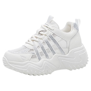 8cm内增高运动女鞋2025新款夏季网面透气厚底小黑鞋舒服软底防滑