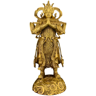 黄铜韦陀菩萨摆件伽蓝韦驮左右护法佛像铜像家用佛堂供奉神像大号