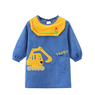 儿童卡通防水罩衣大童长款防脏反穿衣套厚衣服护衣宝宝冬天吃饭衣