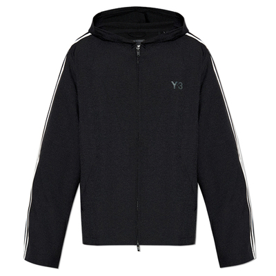 Y3男士三杠连帽开衫卫衣