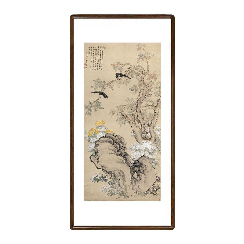 邹一桂翠柏双喜图新中式花鸟挂画