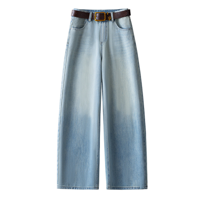 冬季高腰弯刀阔腿显瘦百搭牛仔裤