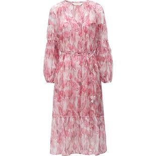 COCOBELLA设计感玫瑰花苞腰绳印花雪纺连衣裙吊带裙两件套FR176