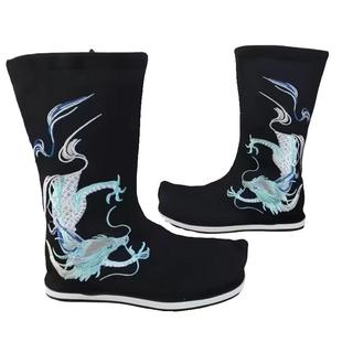 百搭古装汉服男鞋增高靴子COS明制皂靴翘头戏靴防水橡胶底古代靴