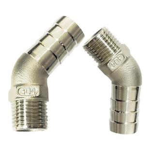 304不锈钢45度六角外丝弯头宝塔倒刺皮接4分6分外螺纹防爆管接头