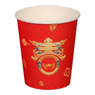 马年2026一次性纸碗春节纸杯新年加厚福字纸碗红色过年货家用杯子