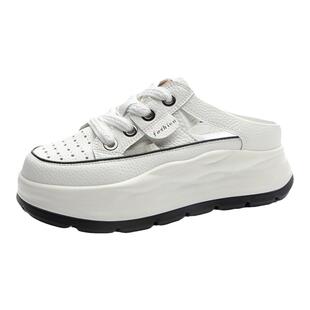 ZFCQ真皮2026新款夏季厚底包头拖鞋女款外穿时尚小白鞋半拖洞洞鞋