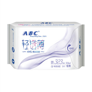 ABC卫生巾加长夜用323mm清凉薄荷棉柔超薄纯棉柔防侧漏姨妈巾
