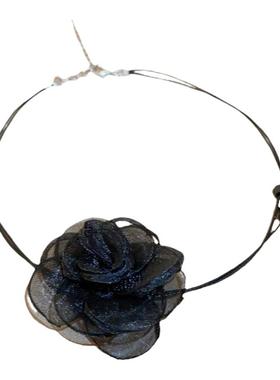 黑色花朵颈链女高级感