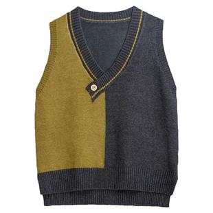 拼色针织背心马甲秋季女装V领无袖毛衣2025年新款时尚洋气坎肩潮