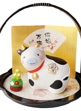 招福纳财提篮牛礼物摆件