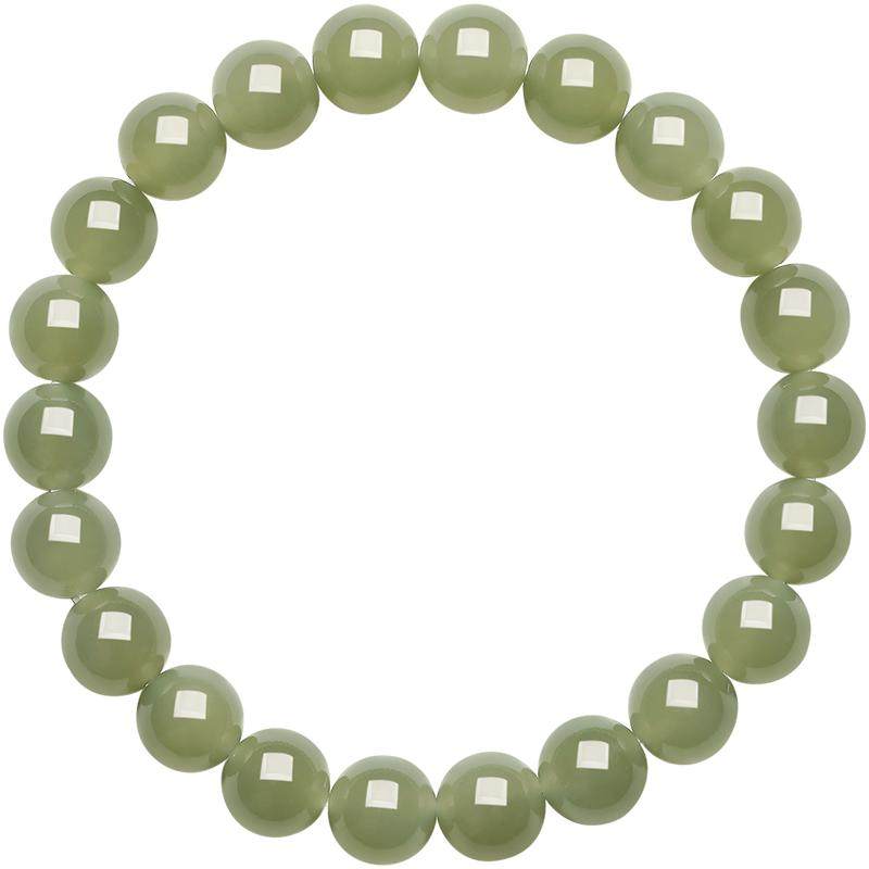 周六福玉石手串女款玉石和田青玉清茶圆珠手链官方正品妇女节礼物