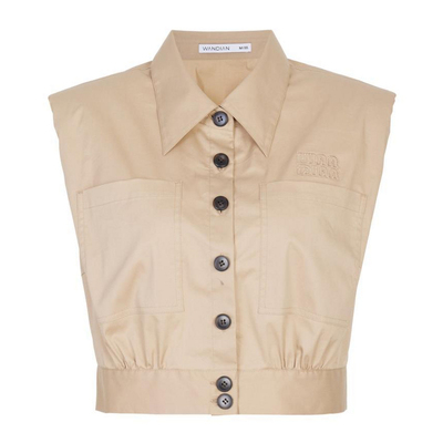 婉甸2025夏季新品卡其色无袖衬衫1242S07YT3