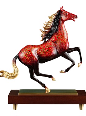 马到成功纯铜摆件大漆工艺高档