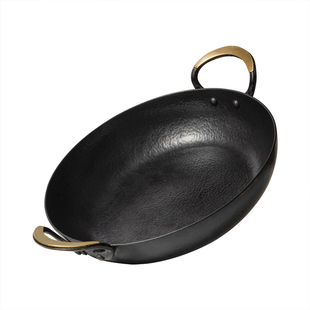 铁娃公社 平底锅煎锅双耳铁锅 手工锻打纯无涂层不粘铁锅 送盖子