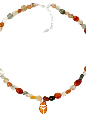 QuriouStone其石·圣甲虫·串珠项链发晶葡萄石蓝纹石925纯银项链