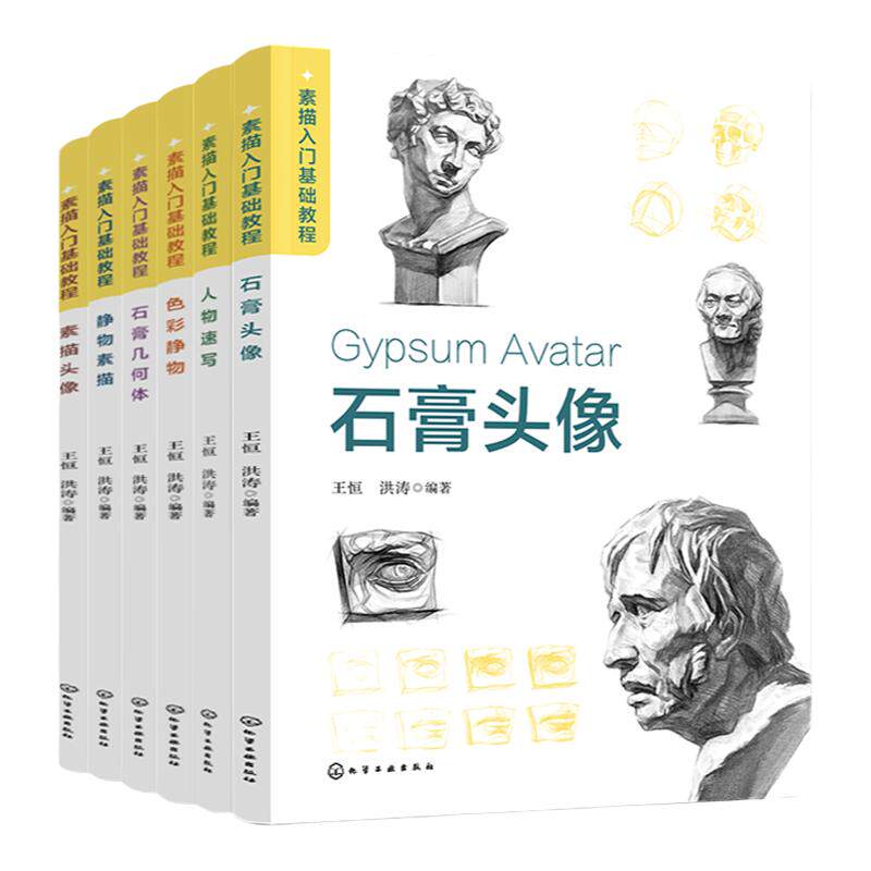 6册 素描入门基础教程 素描头像 静物素描 石膏几何体 色彩静物 人物速写 石膏头像 零基础素描基础入门技法 绘画技法案例步骤详解