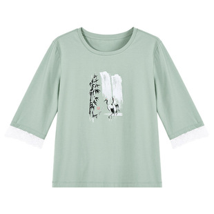 圆领正肩七分袖t恤女中袖上衣2026新款夏季显瘦减龄女装半袖体恤