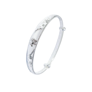 老凤祥中式福字手镯女款足银镯子手串新款纯银手链生日礼物送妈妈