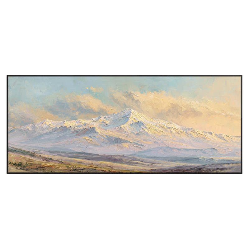 手绘油画日照金山高级质感风景