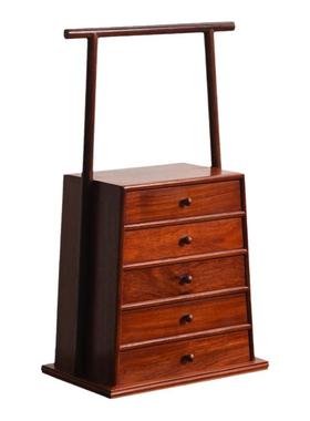 缅甸花梨梯形五斗柜家居中式红木手提柜摆件收纳饰盒茶盒