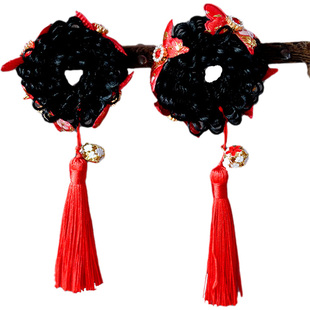 喜庆新年头饰儿童双丸子头发圈小女孩假发流苏发圈女童高弹力发饰