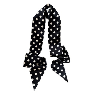 法式赫本风黑白波点小丝巾细窄长条护颈领巾配饰围巾脖子装饰配饰