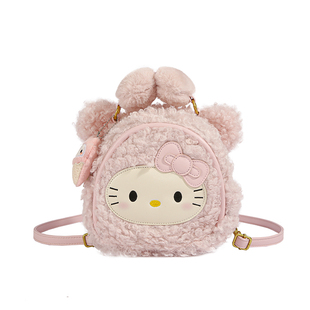HelloKitty毛绒双肩包包女2026新款可爱小背包卡通凯蒂猫少女书包