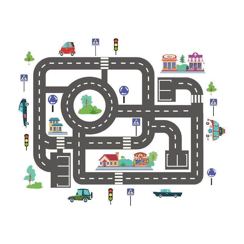 道路贴墙轨道墙小汽车地幼儿园城市粘贴贴自贴地板贴纸儿童房